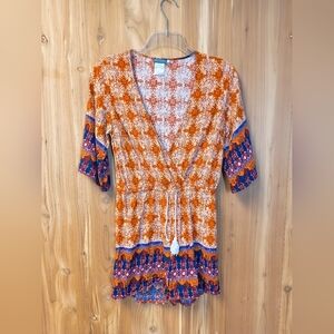 EARTHBOUND Rust and Cream Patterned Romper, Size Medium